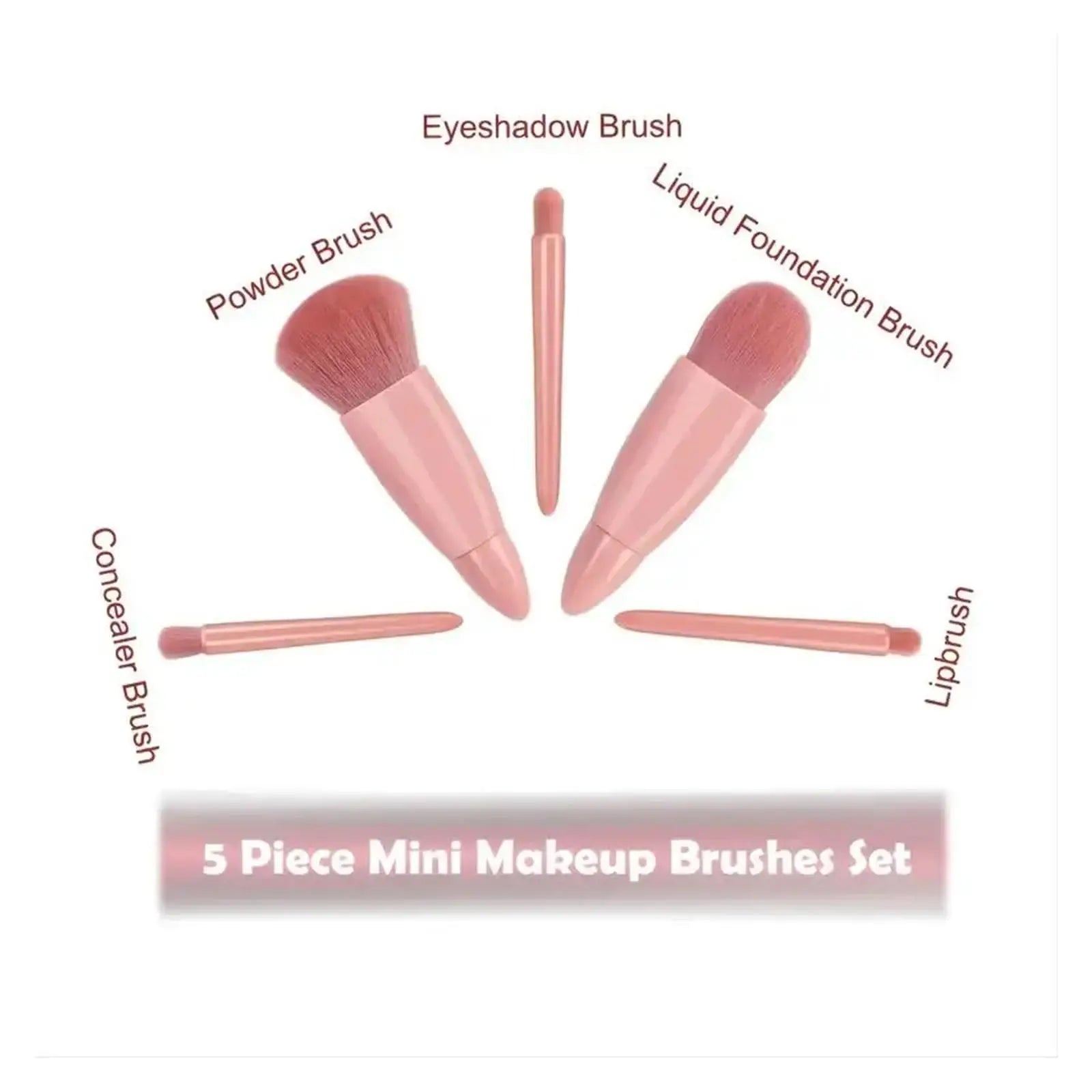 5pcs Mini Travel Makeup Brush Set – Complete Face Brush Kit with Mirror Storage Case