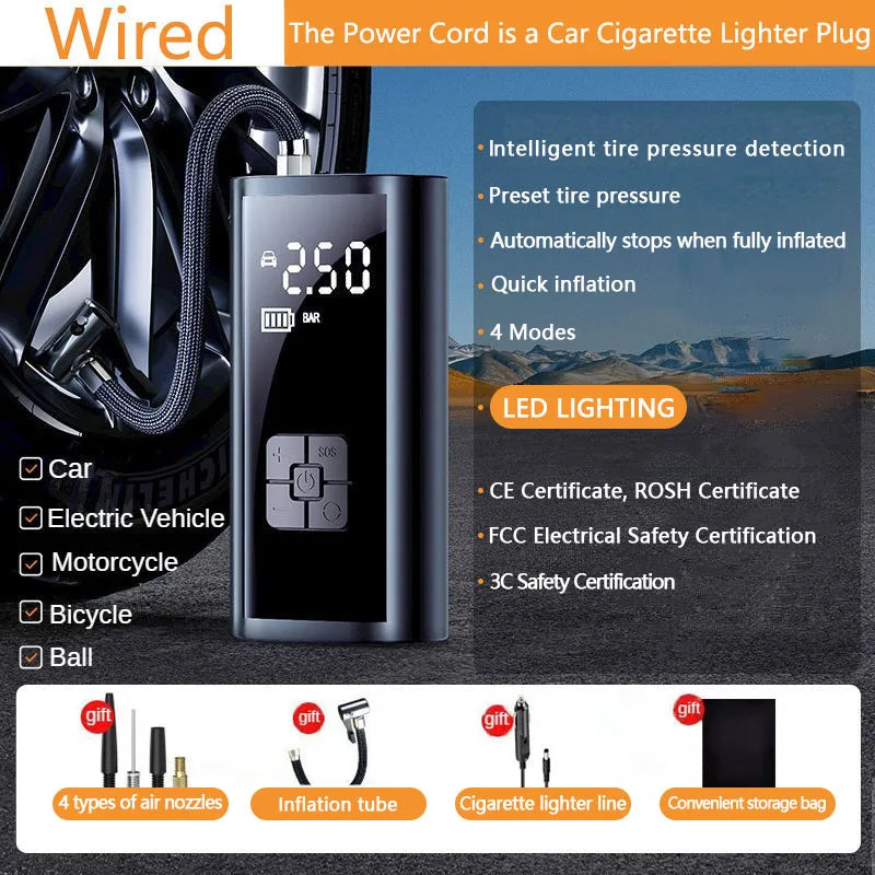 LEIBOO Portable Air Compressor – Fast Electric Tire Inflator for Car, Bike & Motorcycle