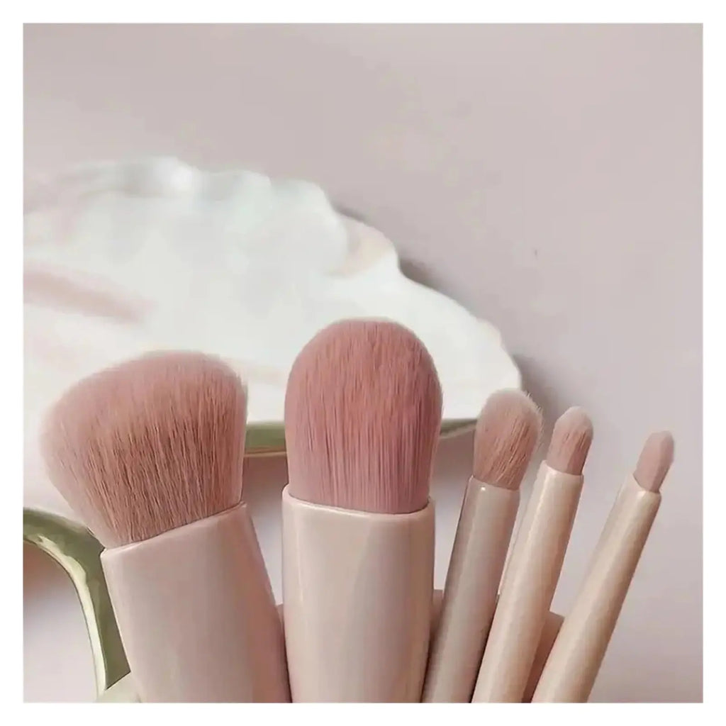 5pcs Mini Travel Makeup Brush Set – Complete Face Brush Kit with Mirror Storage Case