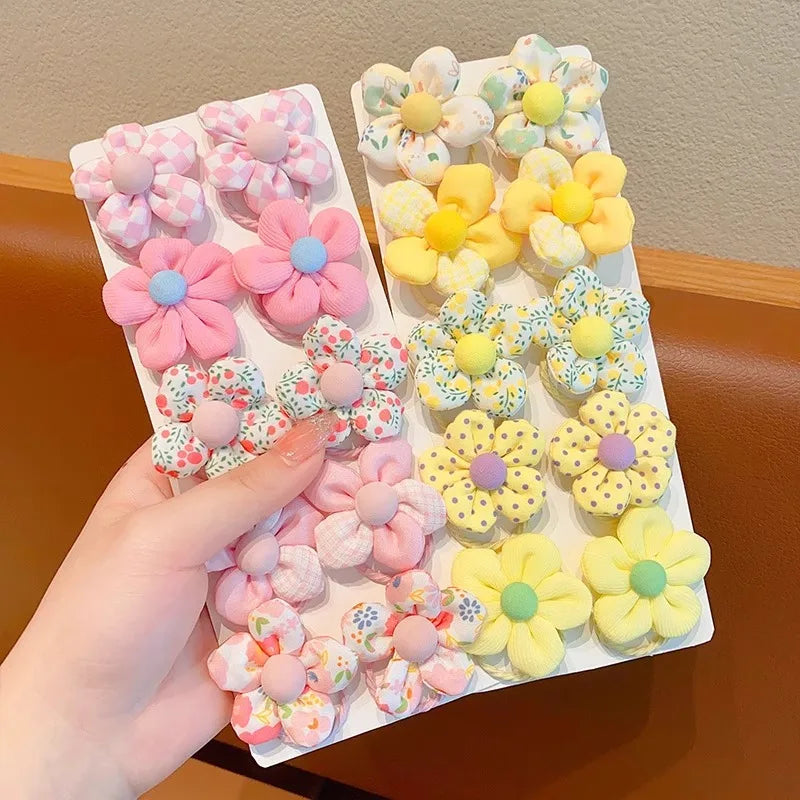 10Pcs Cute Flower Hair Bands Set – Soft Scrunchie Ponytail Holders for Baby Girls & Kids
