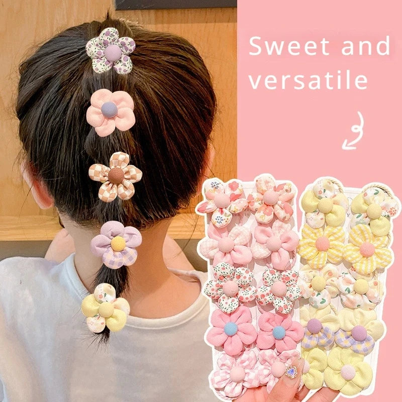 10Pcs Cute Flower Hair Bands Set – Soft Scrunchie Ponytail Holders for Baby Girls & Kids
