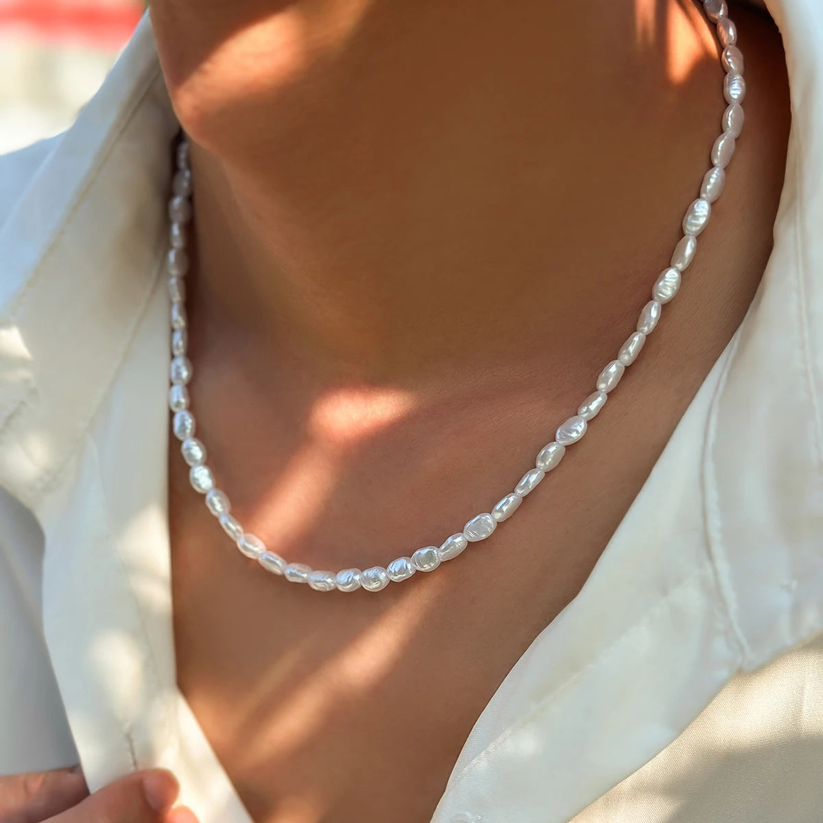 Ingemark Faux Pearl Choker Necklace – Vintage Elegant Beaded Link Chain for Women (2 Styles)