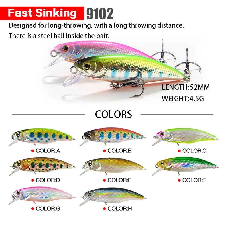 52mm Sinking Minnow Fishing Lure – Bass Pike Jerkbait Wobbler (1 pc)
