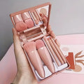 5pcs Mini Travel Makeup Brush Set – Complete Face Brush Kit with Mirror Storage Case