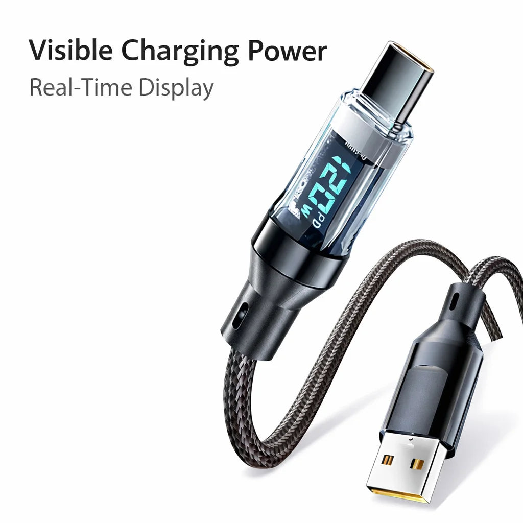 CUIDONG 100W/120W USB-C Fast Charging Cable with LED Display – USB-A to C & C to C (1m/2m)