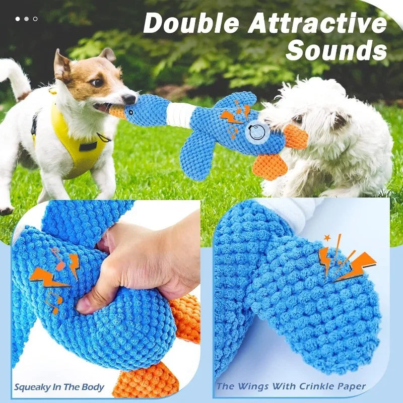 Squeaky Plush Dog Toy for Aggressive Chewers – Durable Interactive Pet Toy (Blue/Yellow)